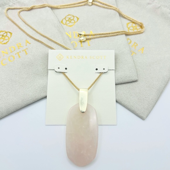 Kendra Scott Inez Rose Quartz Long Pendant Necklace in Gold - Picture 1 of 5